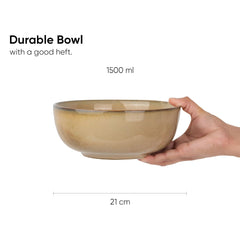 Ceramic Large Bowl, 1500ml - 21cm, 1 Piece, Beige Reactive | Stoneware Ceramic Serving Bowls - Ceramic Bowl With Glossy Finish | Pasta Serving Bowl - Microwave Safe & Dishwasher Safe
