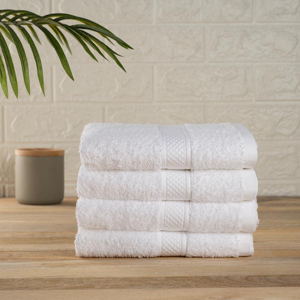 Wakefit Terry Cotton Soft Absorbent Hand Towel 500 Gsm (White)- Set Of 4