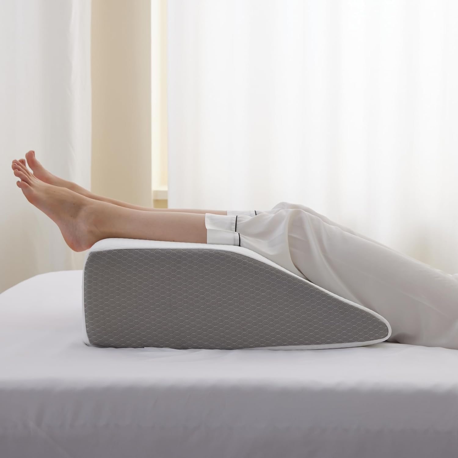 Wedge Memory Foam Pillows, Leg Pain Relief Pillow For Sleeping, Off White, Regular Size | Leg Elevator Pillow For Leg Support | Leg Wedge Cushion For Varicose Veins & Post Recovery