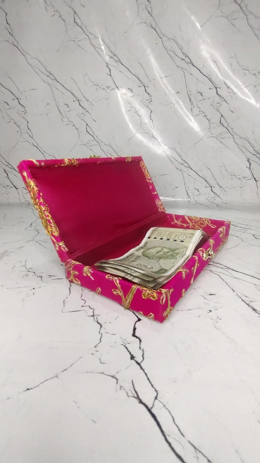 Decorative & Attractive Box Cash Box, Shagun Box, Jewellery Box, Money Box Envelop Wedding, Gift Box, Bangel Box With Embroidery Design Pack Of 1, Colour - Pink