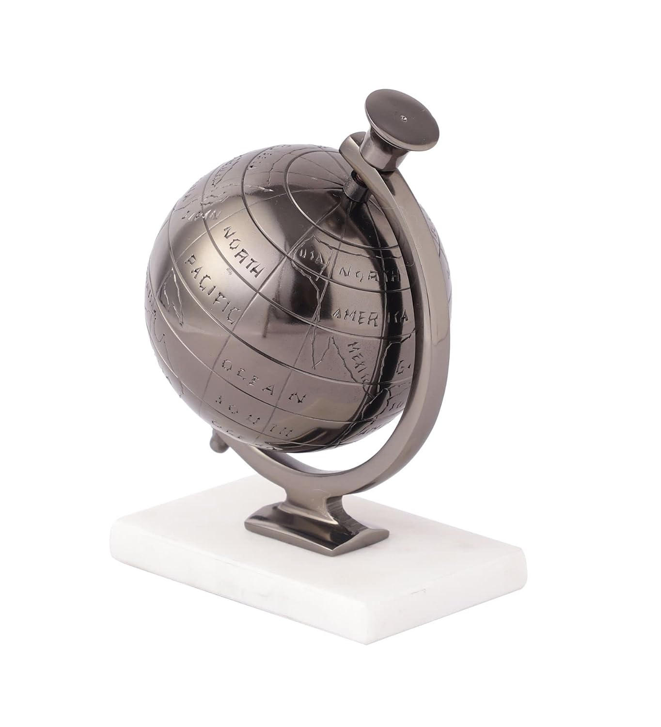 Handcrafted Miniature Metal Earth With White Marble Base, Mini Globe For Home Decor, World Globe, Accessories For Table, Desk, Showpiece | For Office, Shelves & Gifting (Black) Pack Of 1