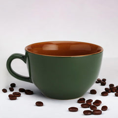 Ceramic Soup & Coffee Wide Large Mug With Handle - Set Of 1, 350ml, Green | Bone Ash Free & Microwave Safe - Bowl For Maggi, Cappuccino, Latte, Green Tea - Matte Finish