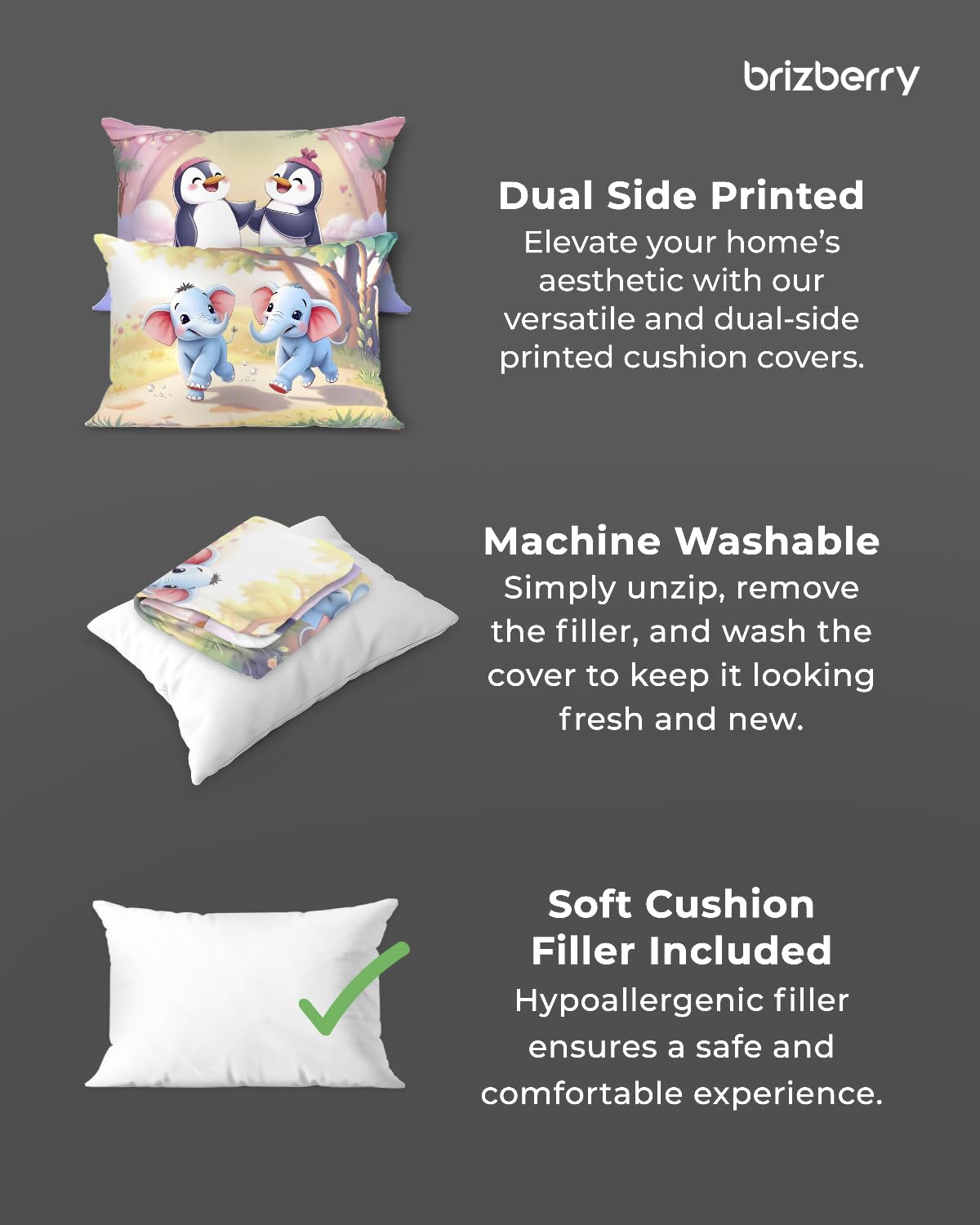 Baby Kids Pillow Cushion, Super Soft Fabric, Animal & Cartoon Prints - 12x18 Inches | For 3 Years To 8 Years, Dual Sided Design, Durable & Easy Care | Multi-Purpose, Made In India - Design 22
