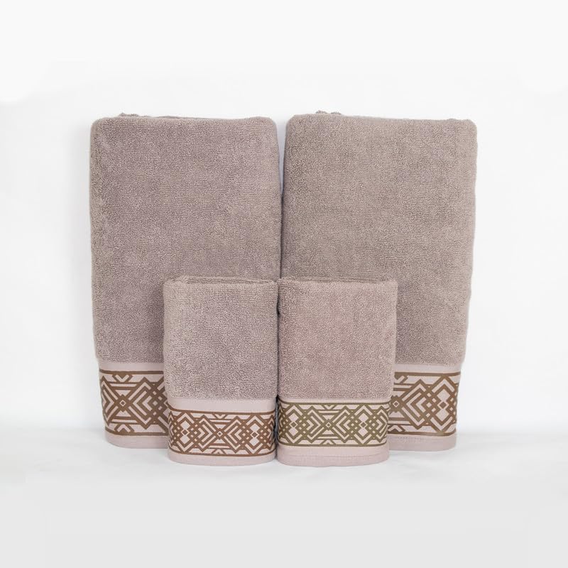 Rangoli 100% Cotton Fibre 2 Hand & 2 Bath Towel 1400 Gsm | Highly Durable & Absorbent Towel | Skin-Friendly & Quick Drying Luxury Towels (Brown) - Pack Of 4