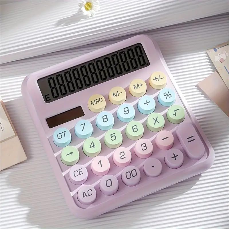 Bluetick Desktop Calculator - 12 Digit Display | Big Buttons | Solar Power | 1 Year Warranty | Aesthetic Candy Color (Purple)
