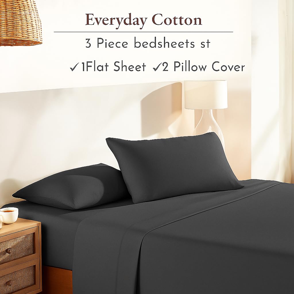 Double Bedsheet For Queen Size With 2 Matching Pillow Cover - 90 X 100 Inches, Dark Grey | Breathable & Durable, Soft Touch & Perfect For All Seasons