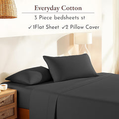 Double Bedsheet For Queen Size With 2 Matching Pillow Cover - 90 X 100 Inches, Dark Grey | Breathable & Durable, Soft Touch & Perfect For All Seasons