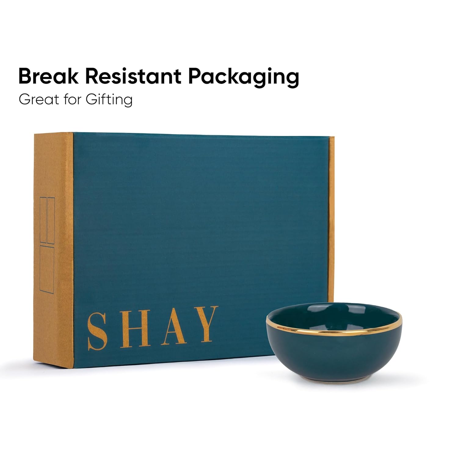 Ceramic Veg Bowls Set Of 6 For Dinner - 180ml Each, Teal Gold | Katori Set With Glossy Finish - Ceramic Bowls Set Of 6 | Dessert Bowl Set - Ice Cream Bowls | Microwave Safe & Dishwasher Safe