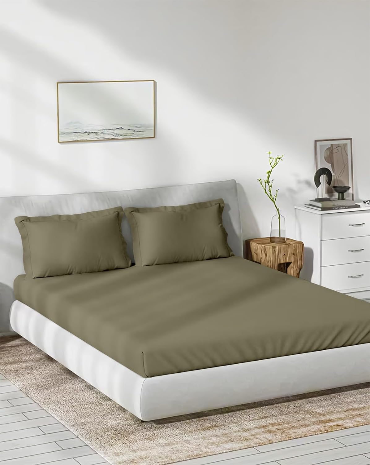 Bamboo Elastic Fitted Bedsheet With 2 Pillow Cover - 60 X 78 Inches, Mocha | Soft, Breathable & Eco-Friendly | Perfect Gifting Festival, Housewarming, Anniversaries