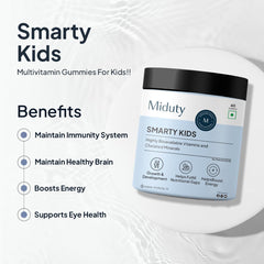 Miduty By Palak Notes Smarty Kids Multivitamin Multimineral, B Complex, Vitamin C, A & Active Immunity For Picky Eaters , No Preservatives, Natural Flavor | 60 Chewable Tablets , 300gm 0.66lbs