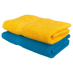 Patpug 100% Indian Ultra Soft Cotton 500 Gsm Highly Absorbent, Fade Resistant, Quick Drying Large Bath Towel (Turquoise Blue & Sunrise Yellow)