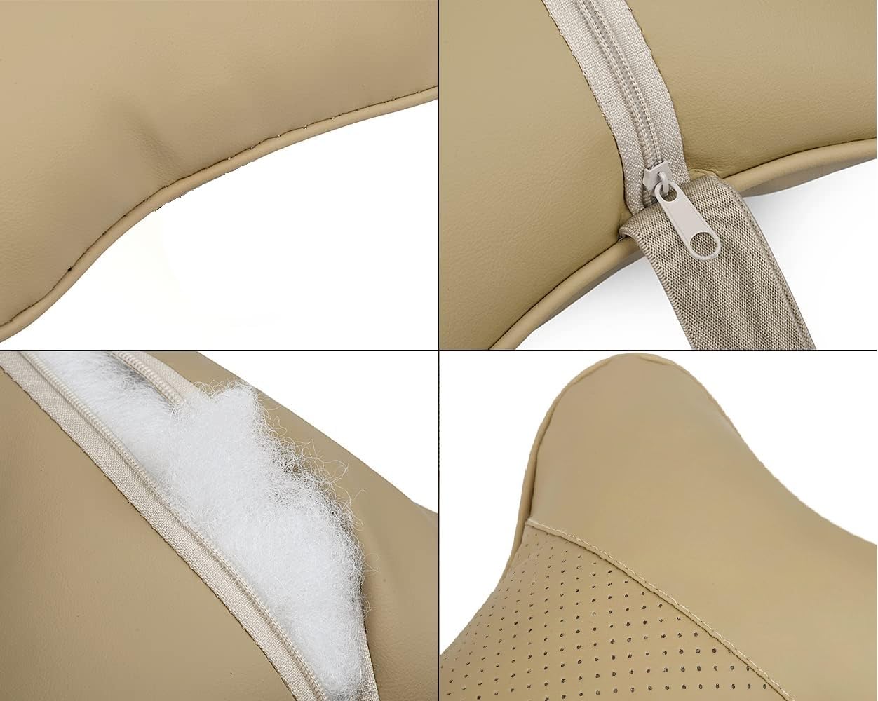 Faux Leather Car Neck Rest Pillow, Pillow Compatible With All Cars - Beige | Neck & Head While Driving Pillow For Neck Pain Relief | Light Weight & Easy To Clean, Wash - Pack Of 2