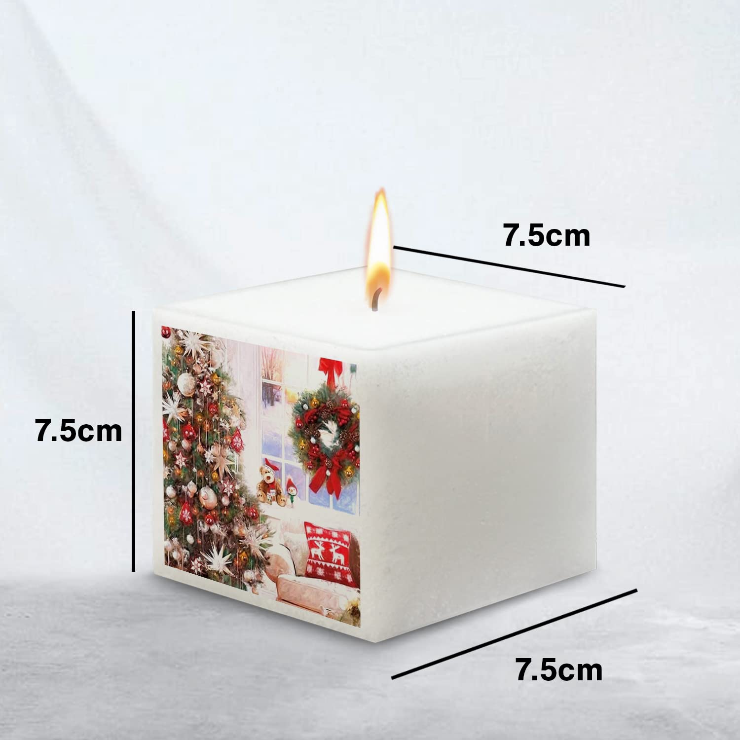 SQUARE CHRISTMAS PILLAR CANDLE 3 INCH | PRINTED CANDLE | 40 HOURS BURNING CANDLE