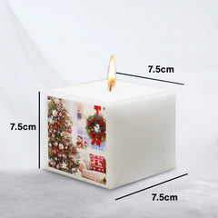SQUARE CHRISTMAS PILLAR CANDLE 3 INCH | PRINTED CANDLE | 40 HOURS BURNING CANDLE