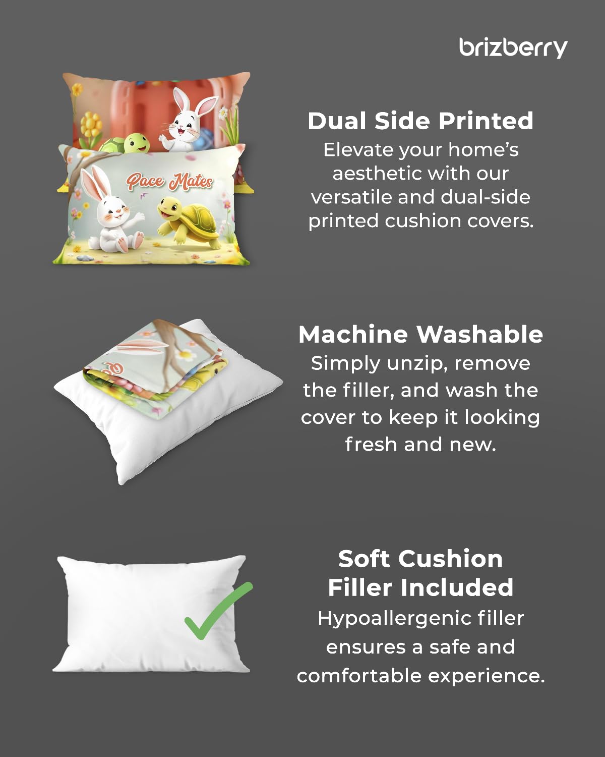 Kids Pillow Cushion With Super Soft Fabric, Animal & Cartoon Prints - 12x18 Inches | Dual Sided Design, Durable & Easy Care | Large & Versatile, Multi-Purpose, Made In India - Design 25