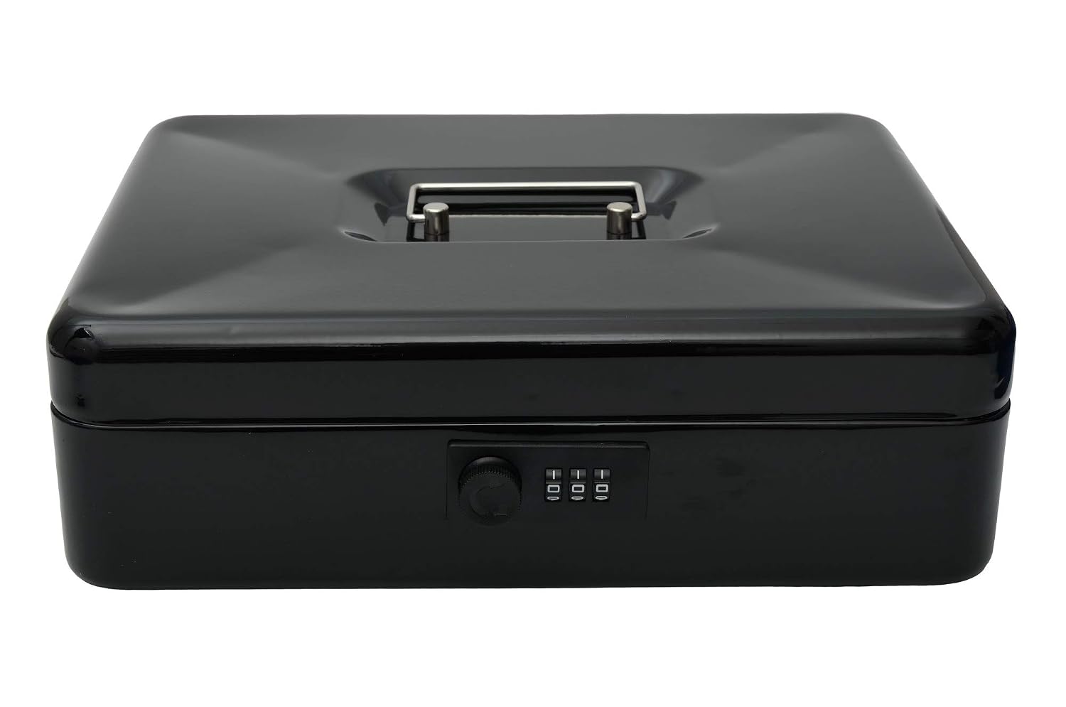 Metal Cash Box With Number Combination Lock, Size - Large, Colour - Black, Material - Iron, Special Feature - Removable Tray