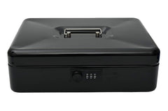 Metal Cash Box With Number Combination Lock, Size - Large, Colour - Black, Material - Iron, Special Feature - Removable Tray