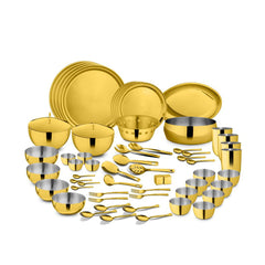 Golden Stainless Steel Solid Dinner Set Of 60 Pcs | Rust Free, Easy To Clean & Dishwasher Safe