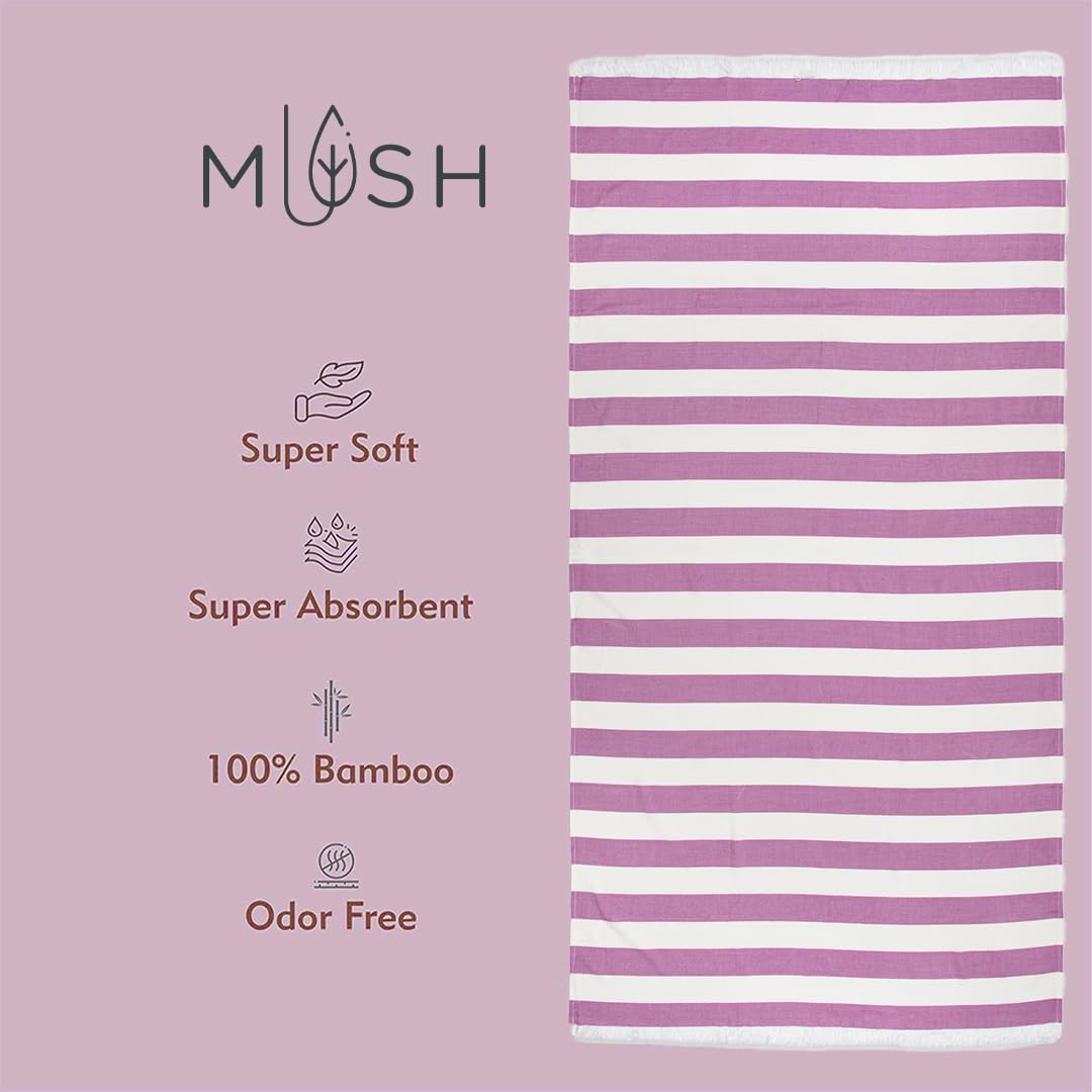 Mush Bamboo Turkish Towel 280 Gsm | 100% Bamboo Ultra Soft, Absorbent & Quick Dry Towel For Bath, Beach, Pool, Travel, Spa & Yoga (Purple Stripes)