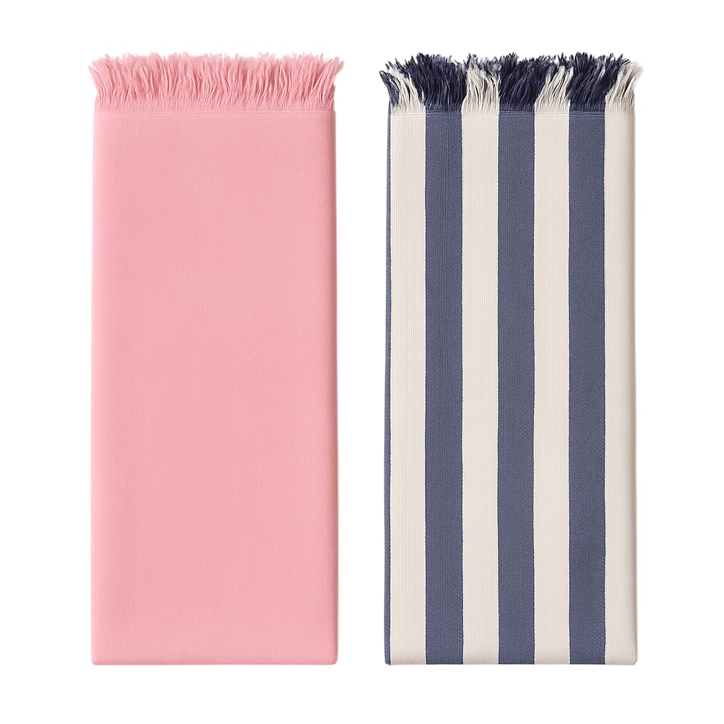 Ehlor Premium Bamboo Towel | Ultra-Light & Quick Dry | Antibacterial & Odor-Free | Eco-Friendly Bath Towel For Travel, Gym & Daily Use | Pink & Nevy Blue Stripes (Pack Of 2)