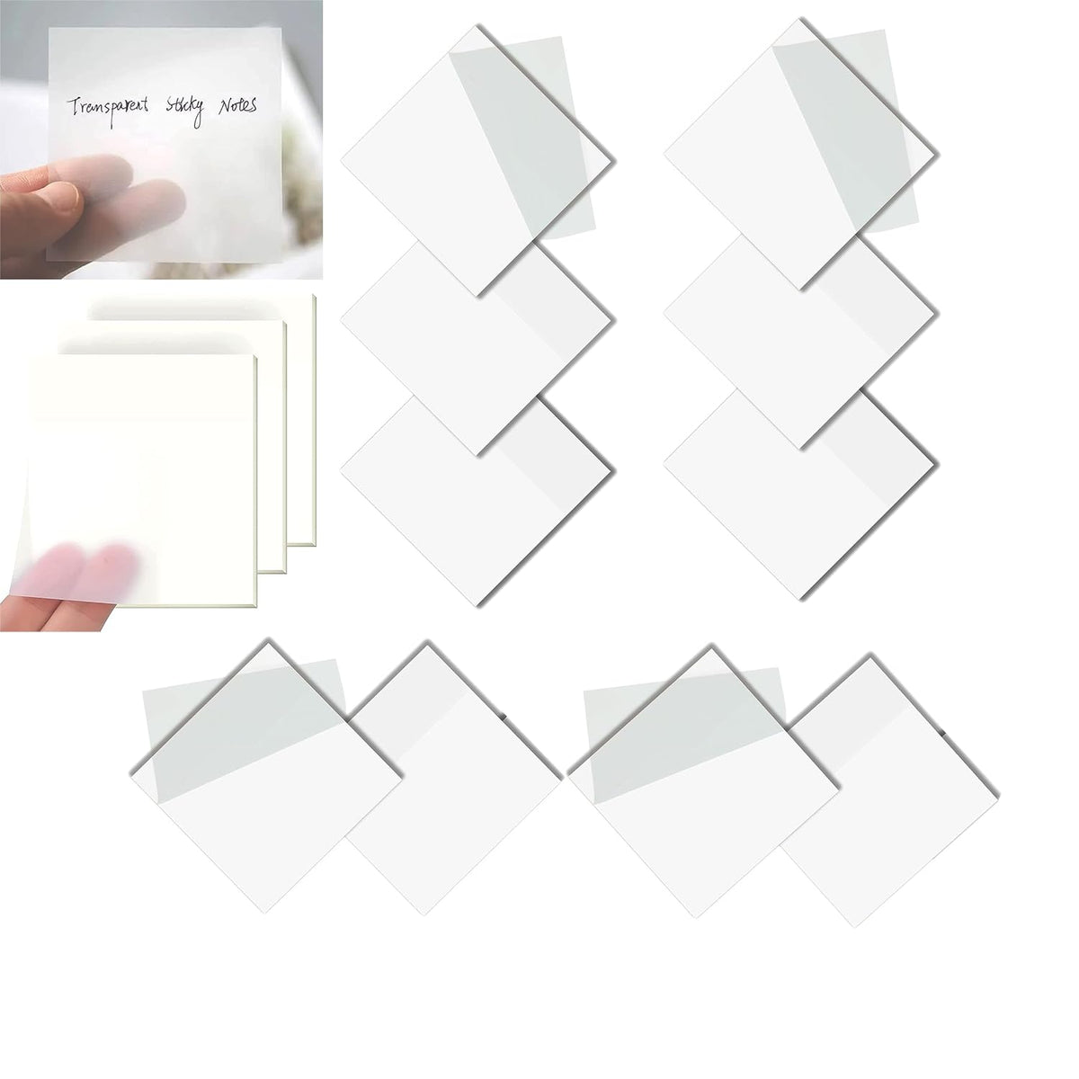 Transparent Self-Adhesive Sticky Notes, Waterproof & Writable, White - 3 X 3 Inch, 500 Pcs