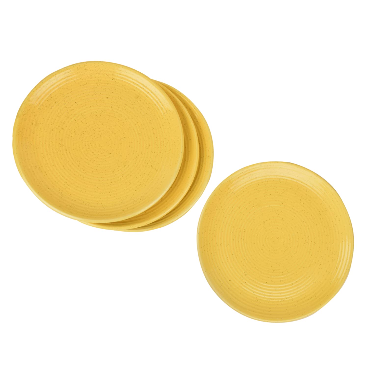 Premium Ribbed Ceramic Dinner Serving Plates Set Of 4 - Yellow, Diameter: 10 Inches | Full Plates - Golden Glow Collection