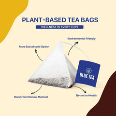 Blue Tea Curcumin Rich Turmeric Cardamom Herbal Tea - 30 Pyramid Tea Bags In Reusable Tin Pack | Enhances Immune System - Caffeine Free, Gluten Free, Non-GMO