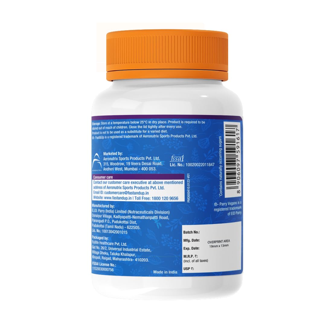 Fast&up Plant Based B12 , With Natural Methylcobalamin, Usda Organic Certified, 100% Natural, Preservative Free, Contributes To Daily Rda Of Vitamin B12 | 60 Tablets , 100gm 0.2lbs