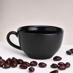 Ceramic Soup & Coffee Wide Large Mug With Handle - Set Of 1, 350ml, Black | Bone Ash Free & Microwave Safe - Mug For Maggi, Cappuccino, Latte, Green Tea