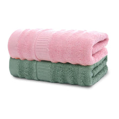 Mush 100% Bamboo 600 Gsm Bath Towel | Ultra Soft, Absorbent & Quick Dry Towel For Bath | Towel Set Of 2 | Couple Towel Set (Olive Green & Pink)