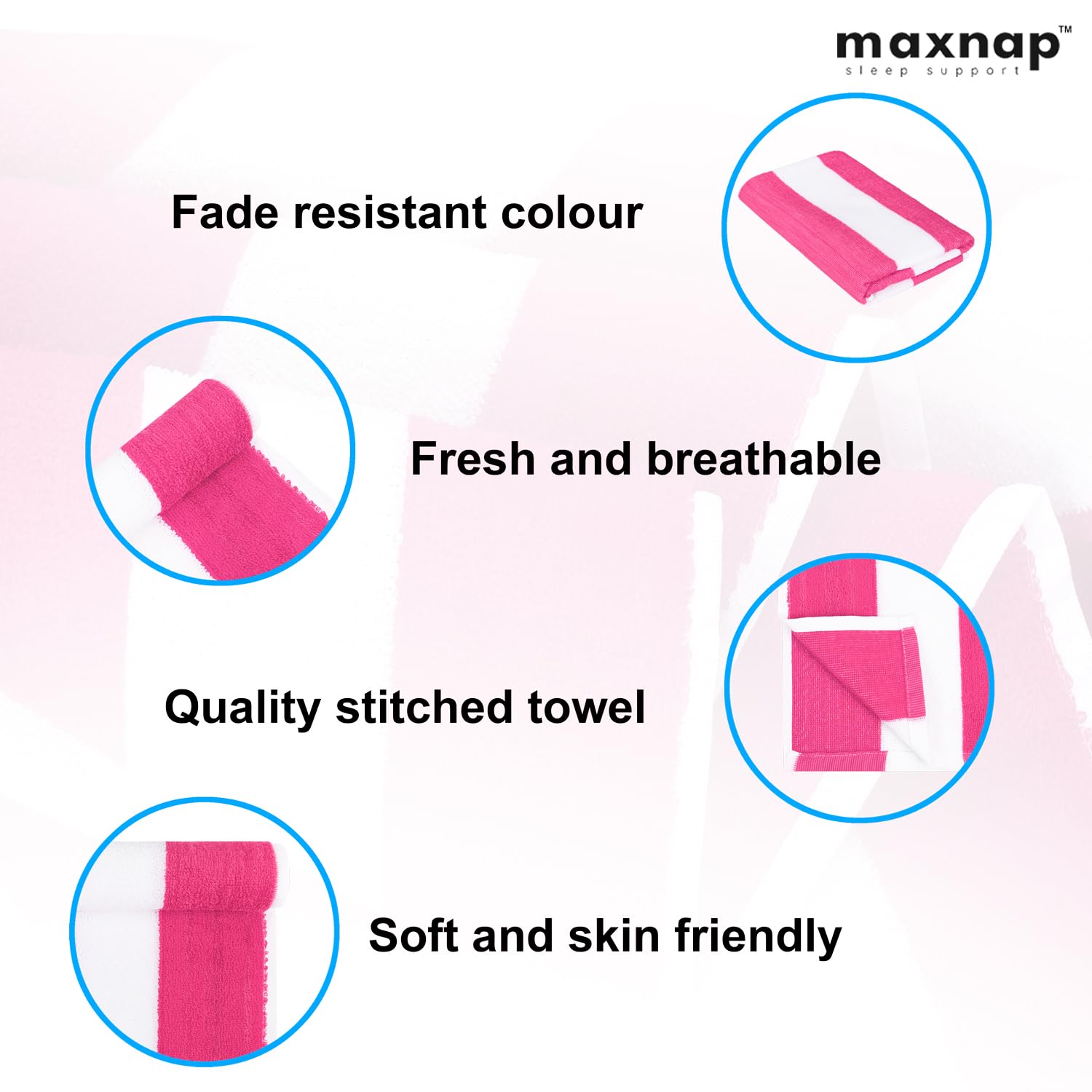 Maxnap Sunstripe Premium Cabana Striped Towel 600 Gsm | 100% Cotton, Soft & Quick-Dry Pool Towels - Set Of 2 (Pink)