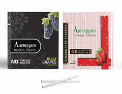 Aarogyam Herbals Pack Of 2 Flavours 100% Tobacco & Nicotine Free Cigarette For Relieve Stress & Mood Enhance Product Strawberry, Black Grapes - 10 Sticks X 2 Packets