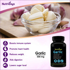 Nutriosys Garlic 500mg For Heart Health, Cholesterol Management & Weight Loss, Strengthen The Immune System | 90 Capsules 100gm 0.2lbs