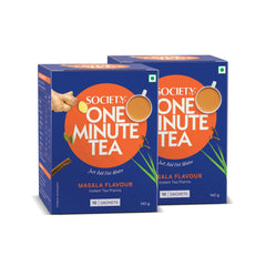 Society One Minute Tea Masala Instant Tea Premix 14gm X20 Sachets - 280gm, 9.8 Ounce, Pack Of 2 | Made With Ginger, Clove, Black Pepper, Cinnamon - Low Caffeine Chai Patti | Flavored Instant Tea