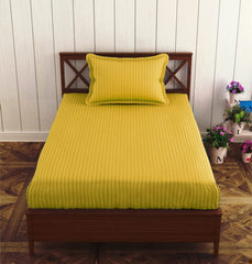 Elastic Fitted Cotton Single Bedsheet With One Matching Pillow Covers - 36 X 75 Inches, Yellow | Soft Touch, Comfortable & Breathable