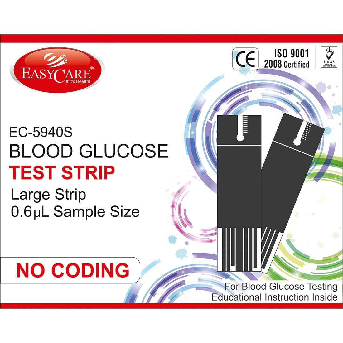 Easycare Blood Glucose Test Strips, 50 Strips - EC5940_Strips | Strips Are Large & Flexible, Easy To Use & Handle