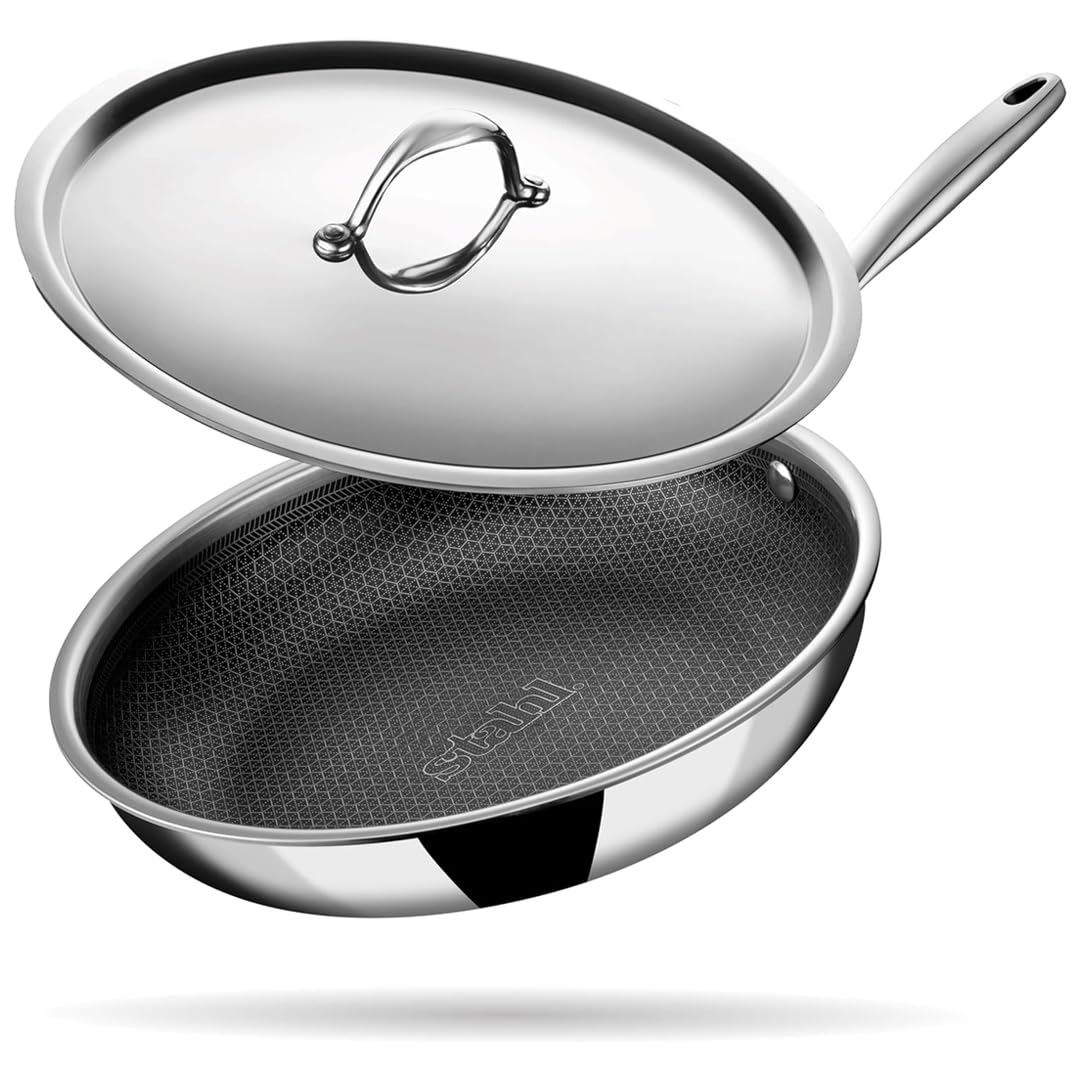 Artisan Hybrid Stainless Steel Triply Frying Pan With Lid - Non Stick, Induction Base Fry Pan | 1.8 Liters, 24 Cm