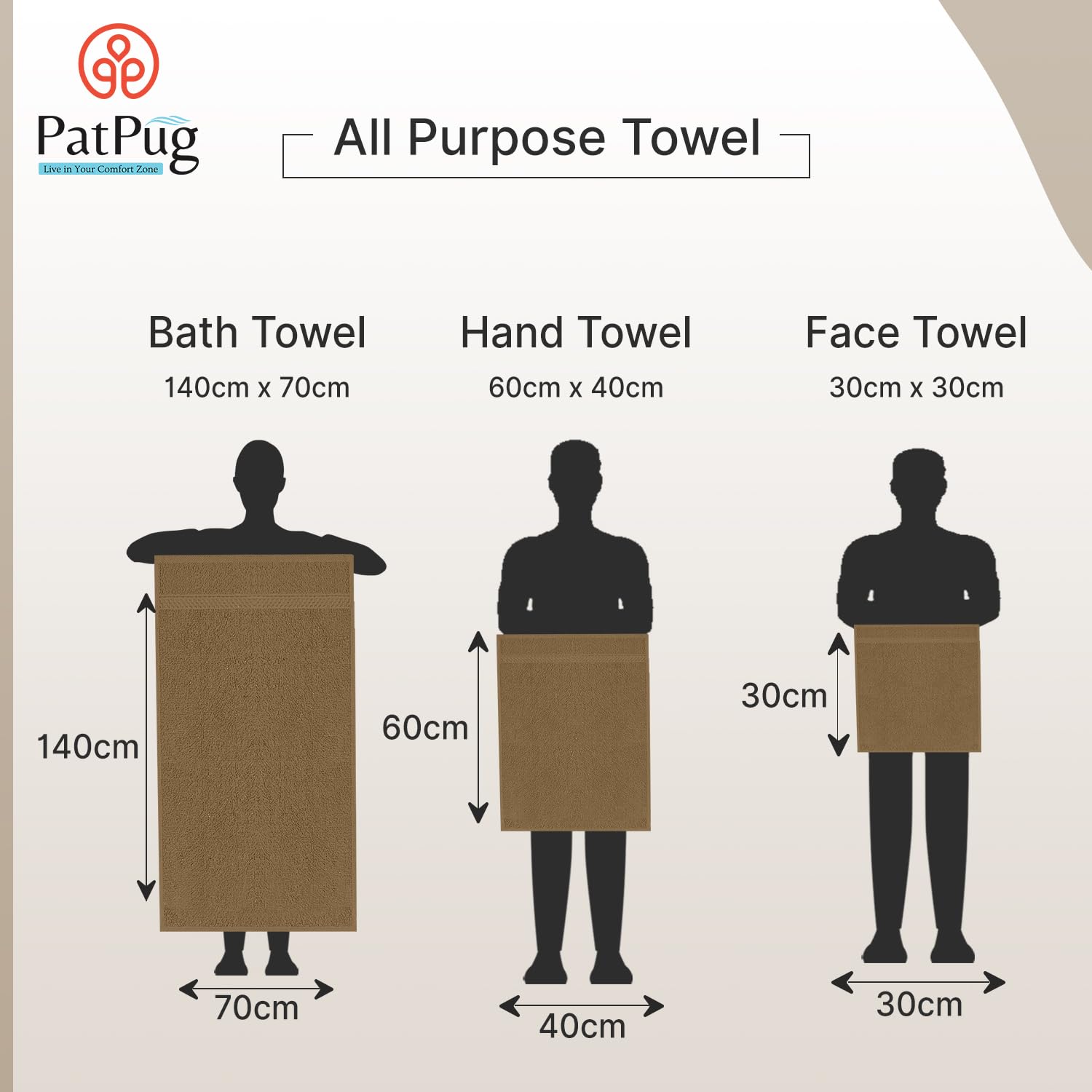 Patpug 100% Indian Cotton Plush Towel Set 1200 Gsm | Highly Absorbent, Fade Resistant, Quick Drying (Sepia Brown) - 5 Piece