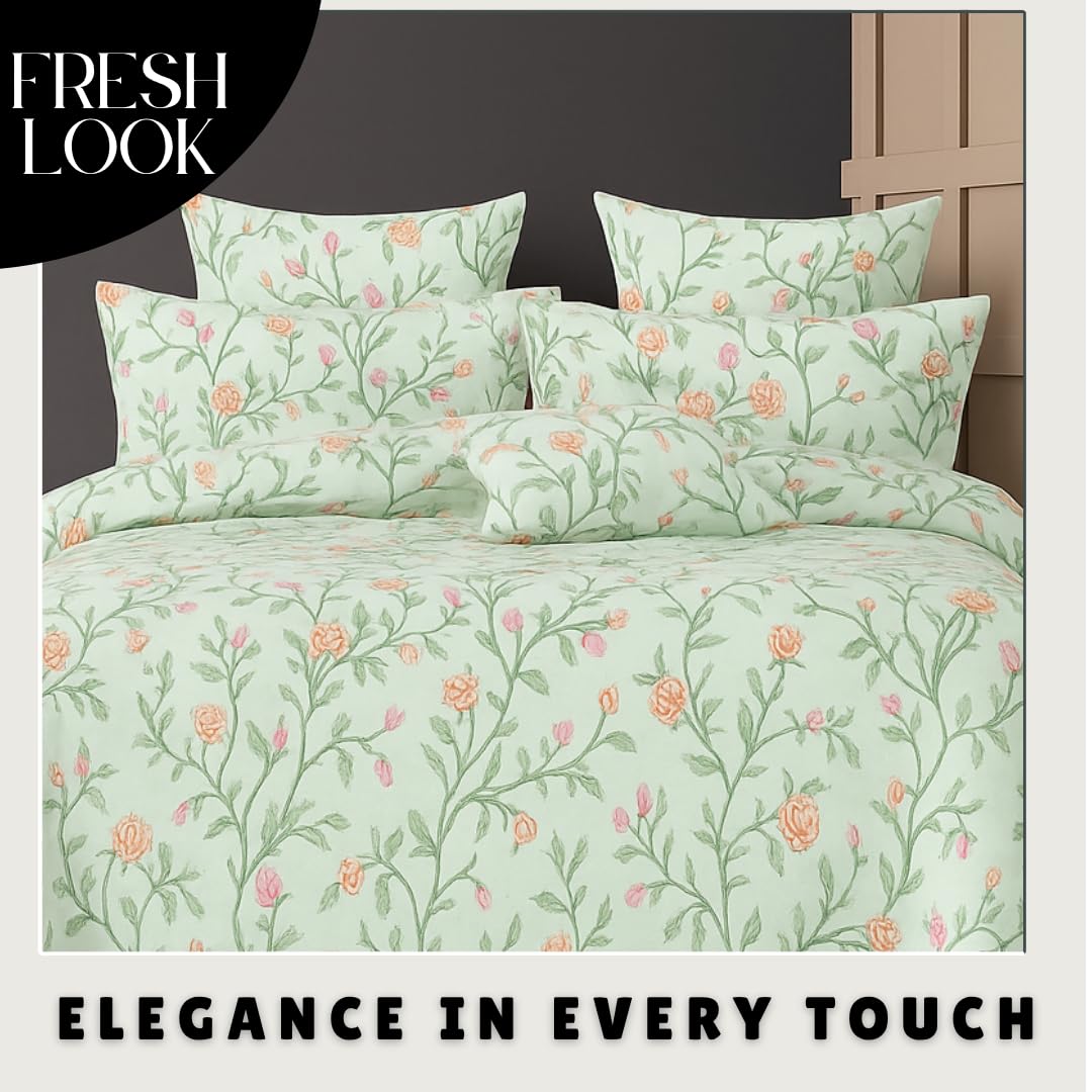 Microfiber Double Bedsheet King Size With 2 Large Size Pillow Covers | Size 108x108+9 Inches, Mint Green & Pink | Perfect For Daily Use, All-Season Use Or Gifting Bedsheet