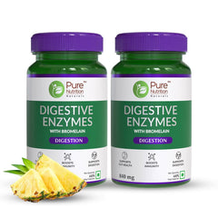 Pure Nutrition Digestive Enzymes, Amylase, Lipase, Protease, Cellulase, Lactase, Bromelain, Better Bioavailability, Digestion & Better Absorption Of Food Nutrients | 60 Veg Capsules, 100gm 0.2lbs