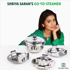 Stainless Steel Idli, Dhokla, Momo Maker - Multi Pot & Steaming Set | Small, 5 Plates, 23cm - 9 Inch, 3 Liters, 1.7 Kg - Nonstick 3-Layer Bottom | Induction Friendly - Tri-Ply Sandwich Bottom