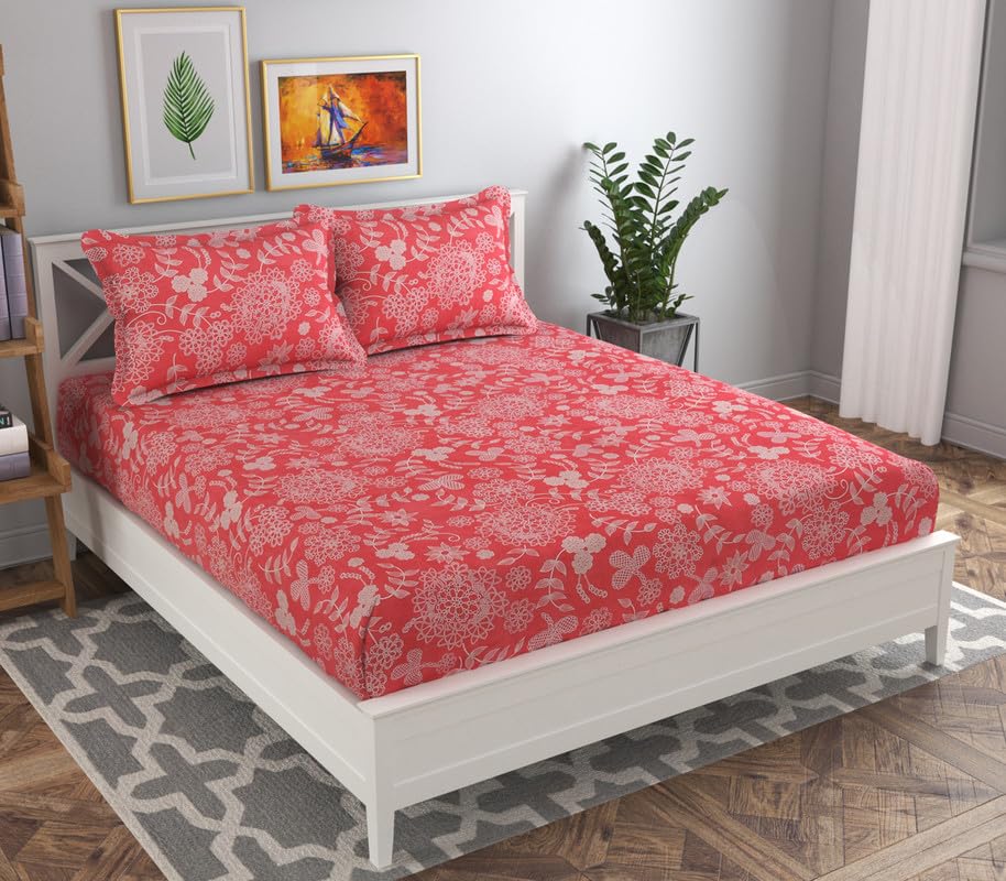 Microfiber Double Bedsheet With 2 Matching Pillow Covers | 90 X 90 Inches, Red & White - Lightweight & Breathable Double Bed Perfect For Daily Use, Gifting, Or Guest Bedrooms