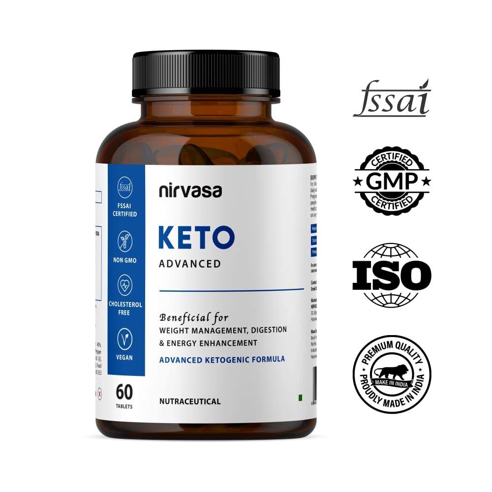Nirvasa Keto Advanced Tablets For Men & Women With Garcinia Cambogia & Green Coffee Extract Gluten - Free Keto Tablets For Weight Management, Elevating Energy | 60 Tablets 100gm 0.2lbs