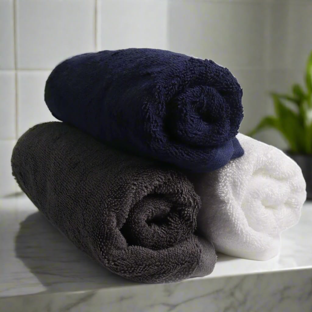 Heelium Bamboo Hand Towel 600 Gsm | Ultra Absorbent & Anti-Bacterial 3x Softer Than Cotton Towels (Blue, Grey & White)- Pack Of 3