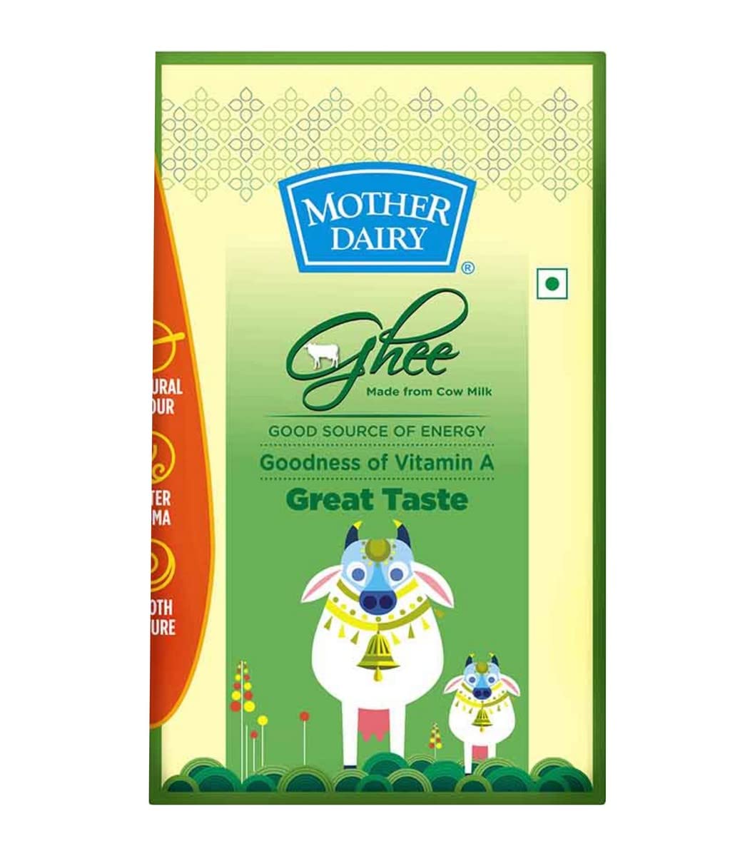 Natural Desi Cow Ghee By Mother Dairy | Good Source Of Energy Healthy & Nutrients Desi Cow Ghee Perfect For Glowing Skin | (1 Litr) 33.8 Ounce | Box Pack