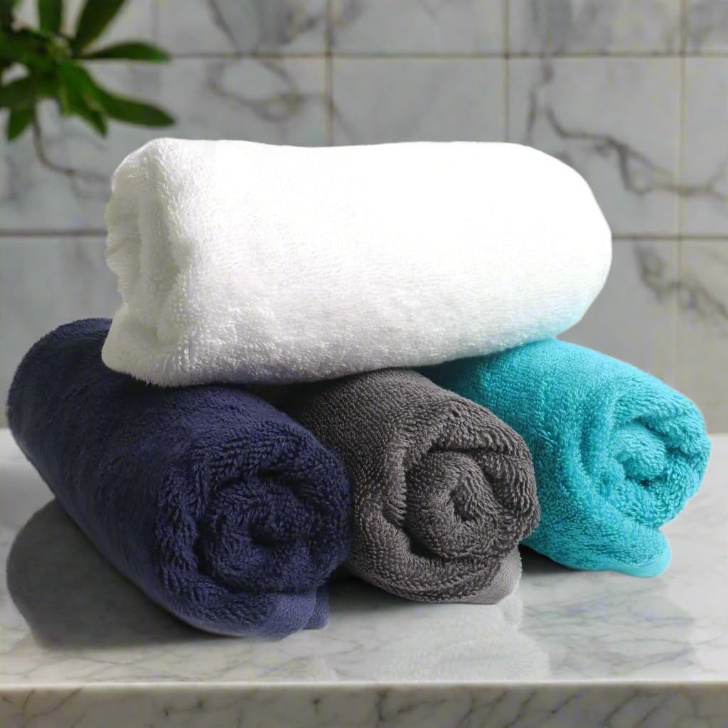 Heelium Bamboo Hand Towel 800 Gsm | Ultra Absorbent & Anti-Bacterial 3x Softer Than Cotton Towels (Blue, Grey, Teal, White)- Pack Of 4