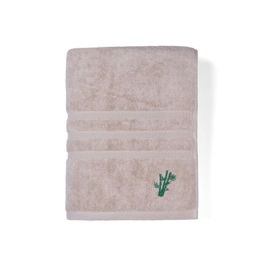 Feather & Spun Bamboo Cotton Bath Towel 600 Gsm | Anti Microbial Fade Resistant Double Needle Stitch Lavender Fragrance Bath Towel (Almond Cream)