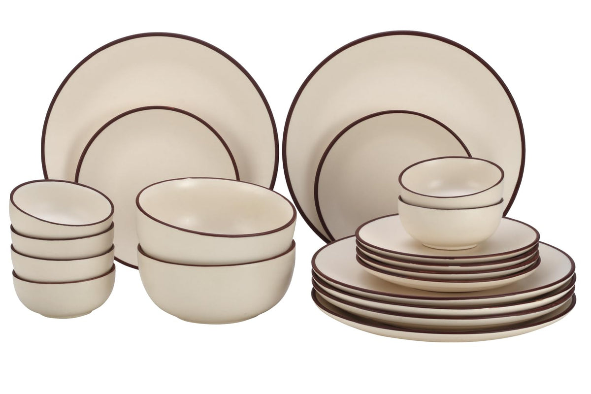 Handcrafted Ceramic Stoneware Dinner Set Of 20 Pieces With Serving Bowls Set - Off White | 6 Dinner Plates + 6 Small Plates + 6 Small Dinner Bowl, 170ml Each+ 2 Serving Bowl, 1000ml Each