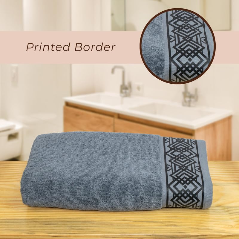 Rangoli 100% Cotton Fibre Bath Towel 600 Gsm | Highly Durable & Absorbent Towel | Skin-Friendly & Quick Drying Luxury Towels (Grey) - Pack Of 1