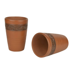 Handmade Earthen Clay Lassi Milk Beer Glasses Set Of 2 - Brown, 450ml Each | Earthenware Glasses